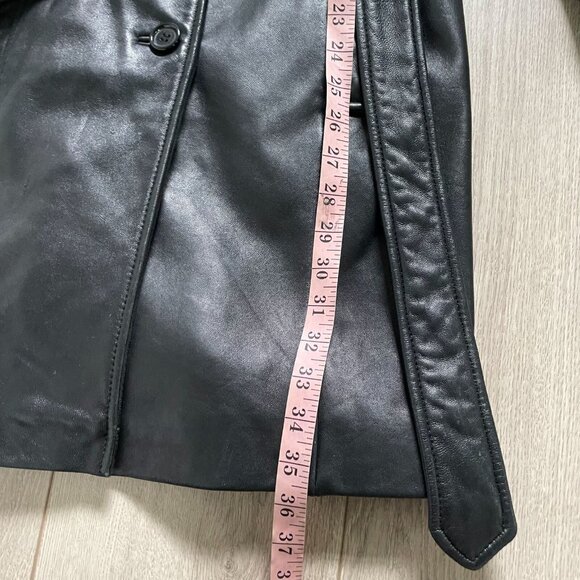 Calvin Klein Genuine Leather Trench Coat Women Small Black Classic Elegant Retro - Picture 11 of 15